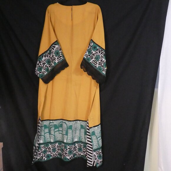 LULUSAR | xl - extra large | Vibrant Yellow and Green Patterned Kaftan - Picture 2 of 16